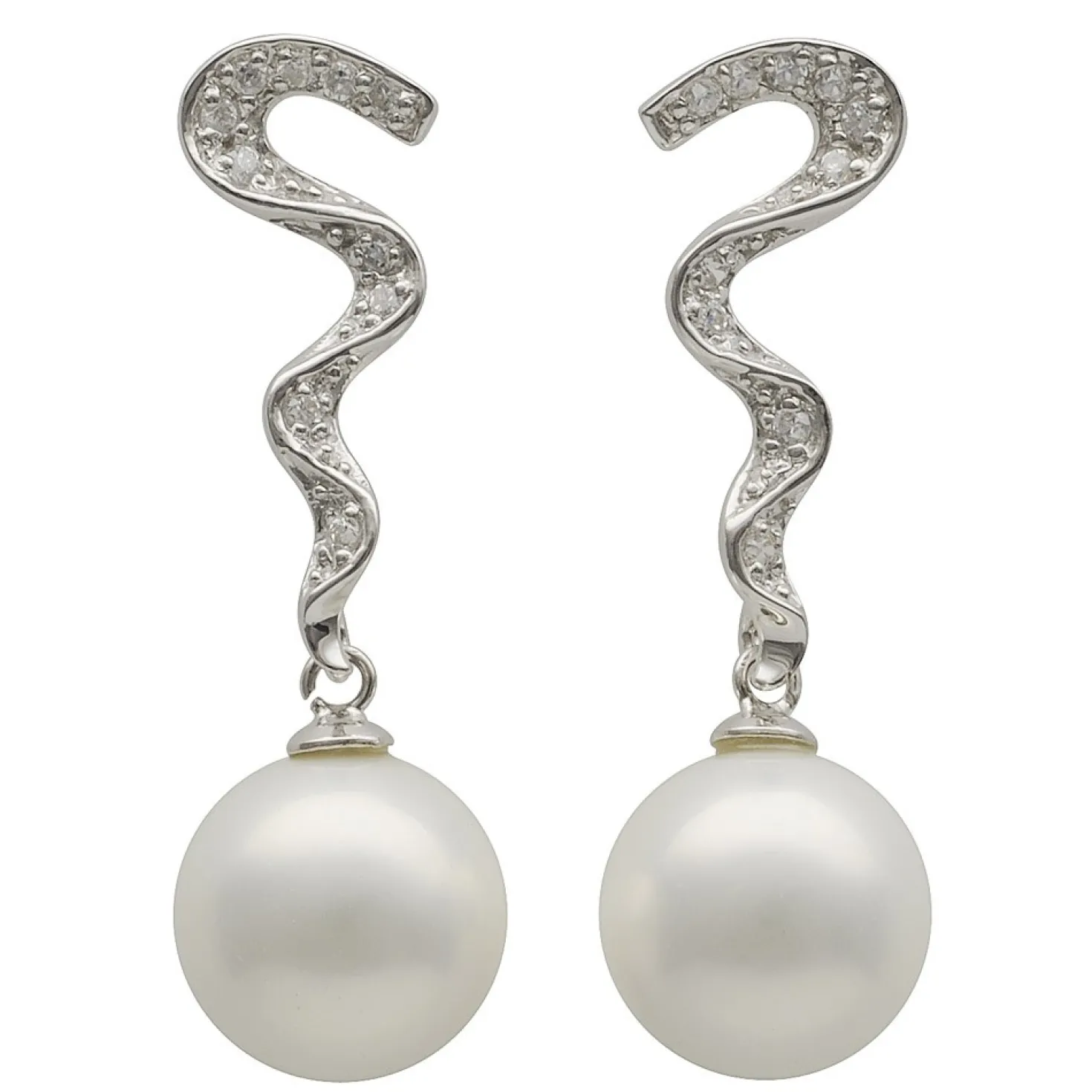 Ohrhänger mit Stecker Perlen Muschelkernperlen Zirkonia weiß 925 Silber Damen