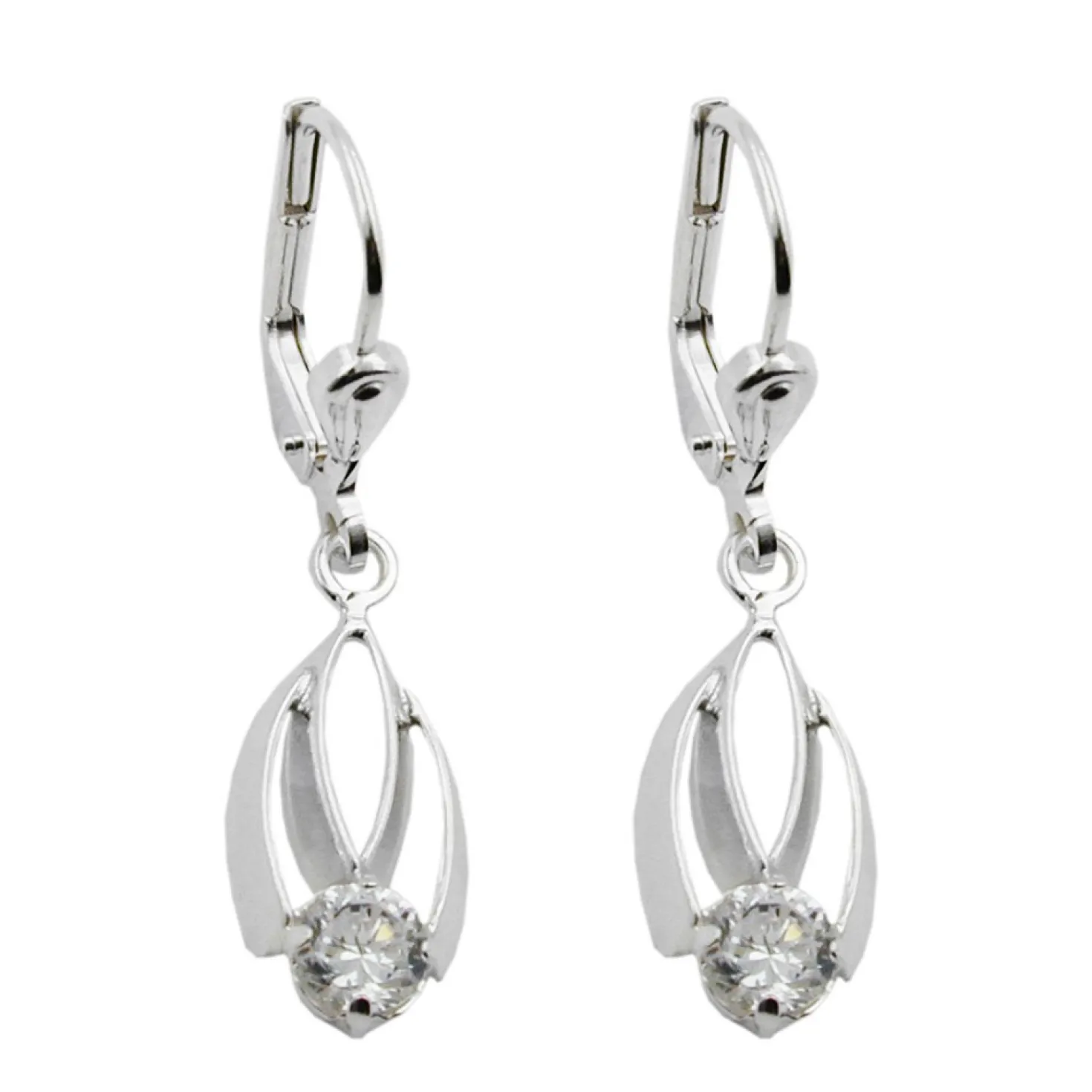 Ohrhänger 30mm Ohrringe Brisur aus echtem 925 Silber mit Zirkonia weiß für Damen