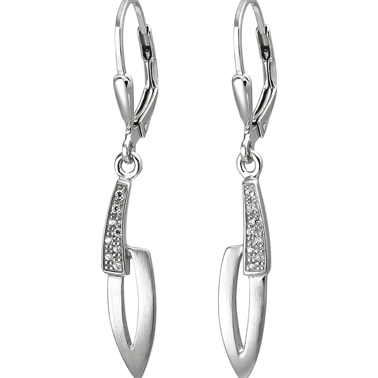 Ohrhänger 5,2x37mm aus 925 Silber matt 16 Zirkonia Ohrringe Boutons Ohrschmuck