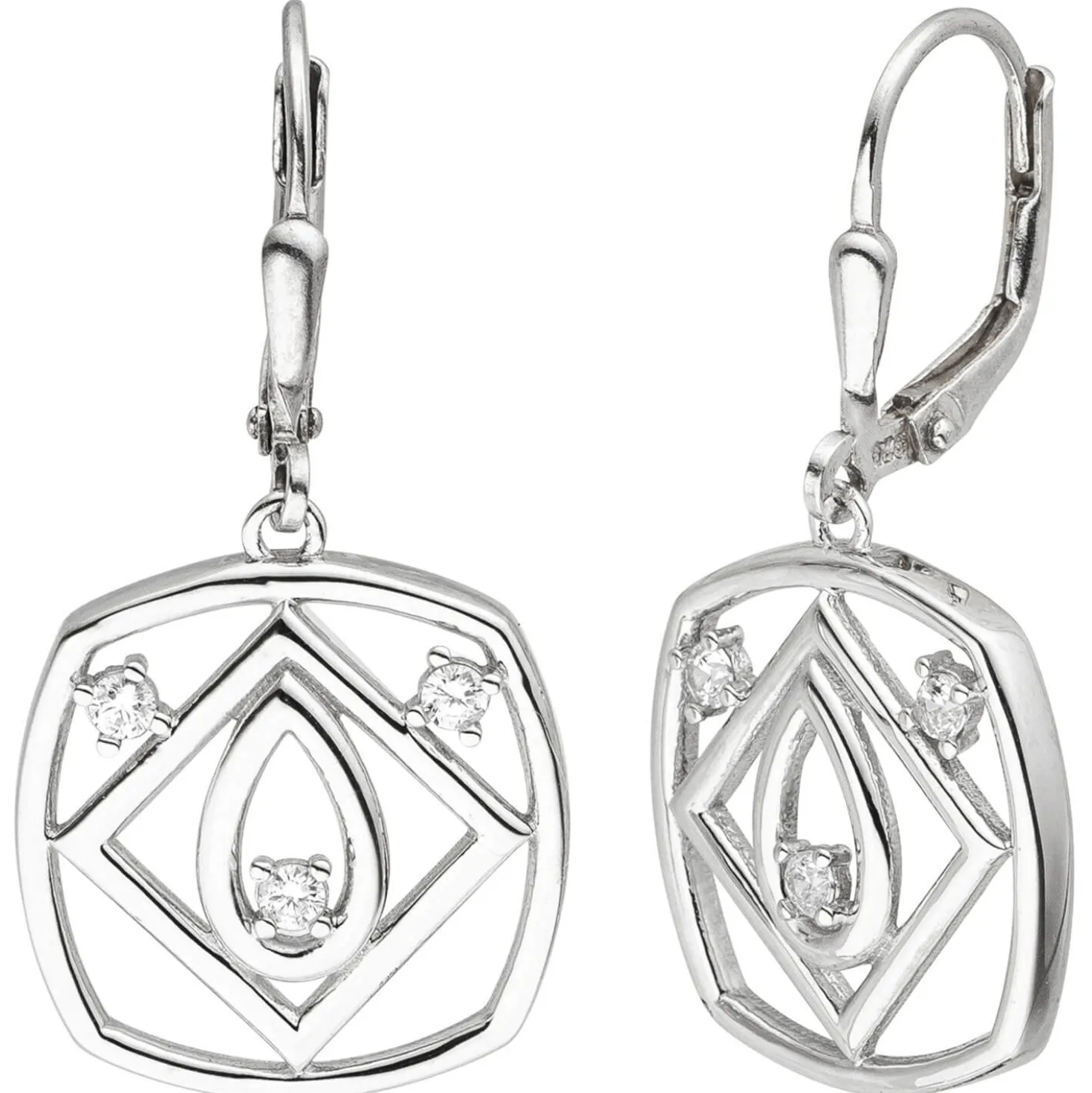 Ohrhänger 16,8x34mm aus 925 Silber 6 Zirkonia Ohrringe Boutons rhodiniert