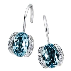 Ohrhänger 7,5x13,5mm aus 585 Weißgold mit Blautopas & 20 Diamanten 0.08Ct