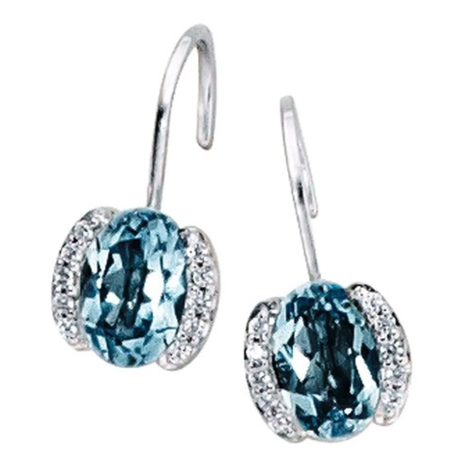 Ohrhänger 7,5x13,5mm aus 585 Weißgold mit Blautopas & 20 Diamanten 0.08Ct