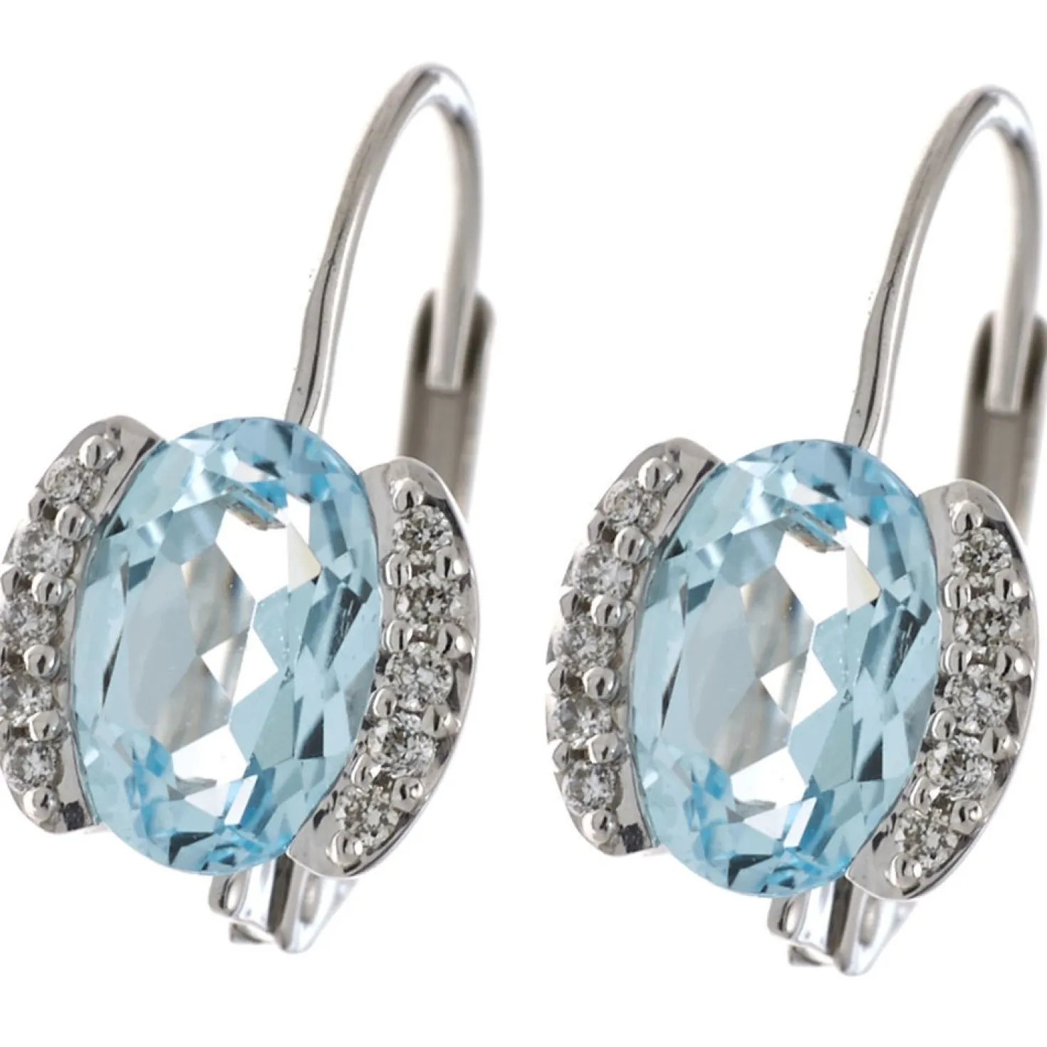 Ohrhänger 7,5x13,5mm aus 585 Weißgold mit Blautopas & 20 Diamanten 0.08Ct