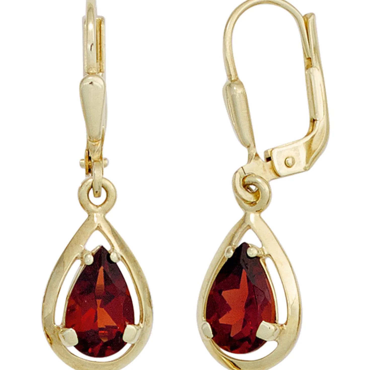 Ohrhänger 8x27,2mm Boutons mit Granat glatt rot Tropfen 333 Gold Gelbgold Damen