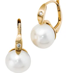 Ohrhänger 8,5x15,6mm Boutons mit Perlen & Diamanten 0.03Ct 585 Gold
