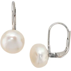 Ohrhänger 9x15,7mm Boutons mit Perlen Süßwasser Zuchtperlen weiß & 925 Silber
