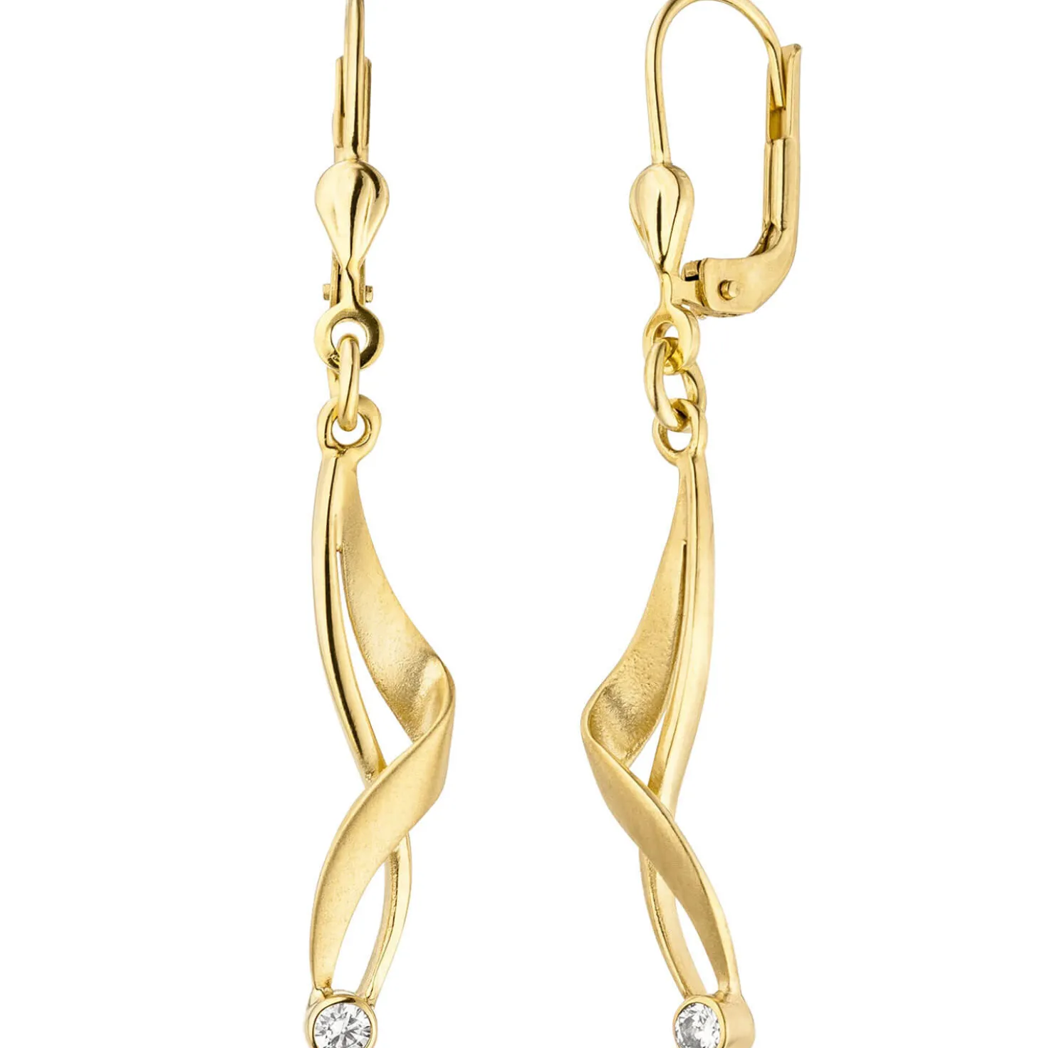 Ohrhänger 6x43mm Boutons mit weißen Zirkonia 375 Gold Gelbgold matt Ohrringe