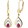 Ohrhänger 8,2x28,4mm Boutons Rubin & Brillanten 0.01Ct 585 Gelbgold