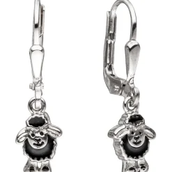 Ohrhänger 6,5x22,2mm Boutons schwarze Schäfchen 925 Silber Lackeinlagen