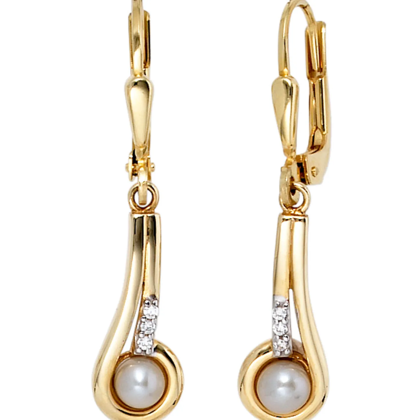 Ohrhänger 6,4x29,5mm Boutons Süßwasser Zuchtperlen n Zirkonia 333 Gelbgold
