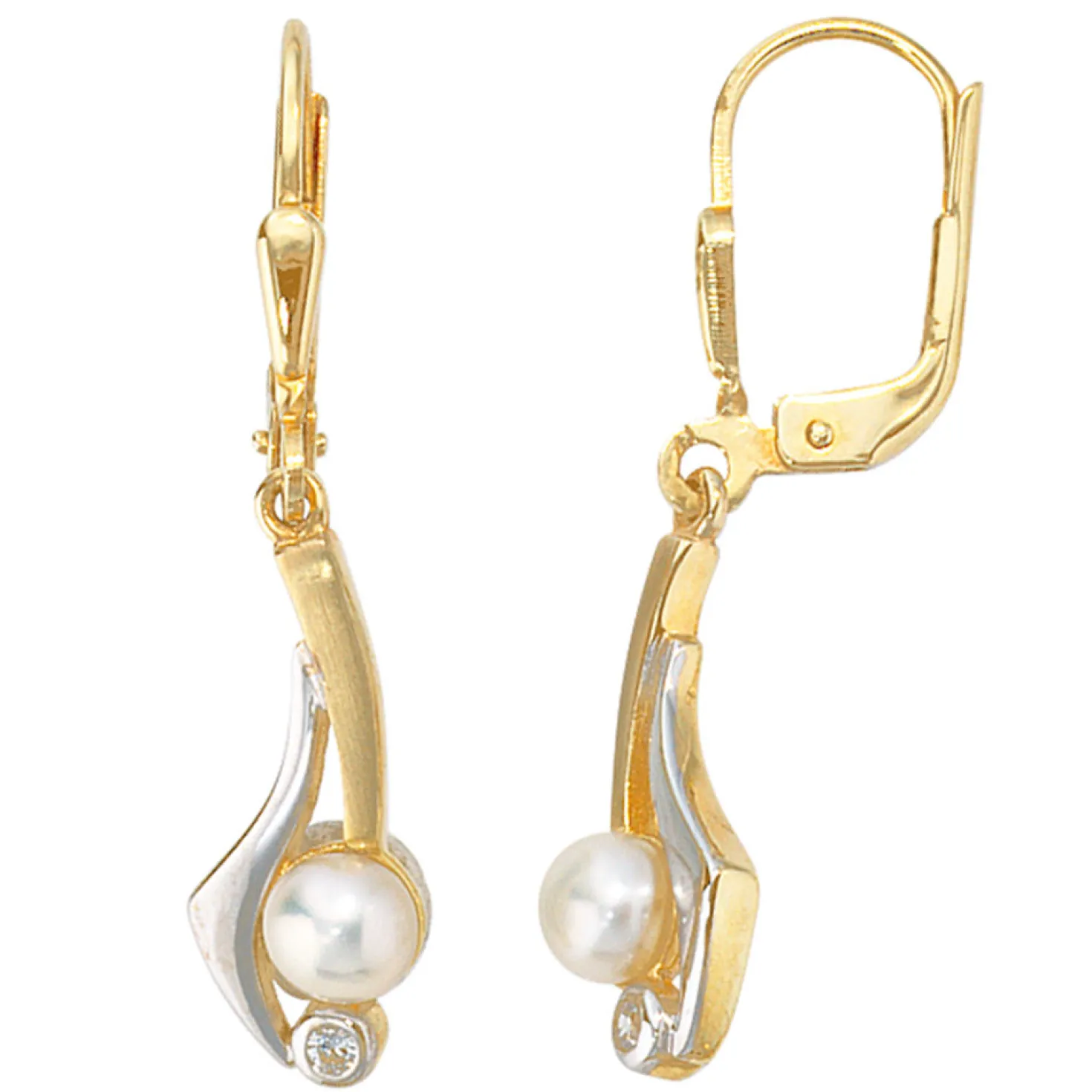 Ohrhänger 6,8x30mm Boutons Süßwasser Zuchtperlen & Zirkonia 333 Gelbgold