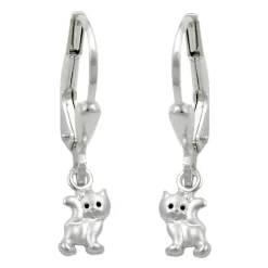 Ohrhänger 21x5mm Brisur Katze Katzen 925 Silber matt-glänzend Silberohrringe