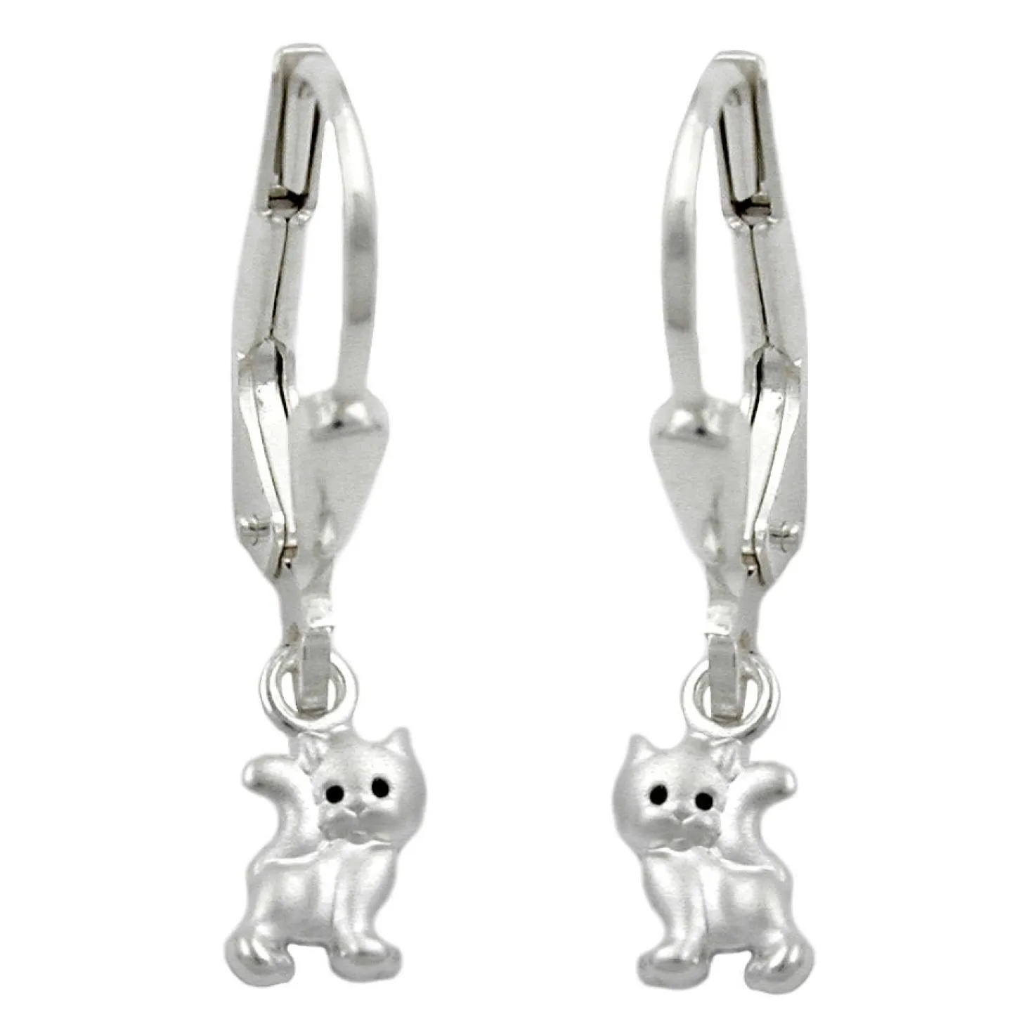 Ohrhänger 21x5mm Brisur Katze Katzen 925 Silber matt-glänzend Silberohrringe