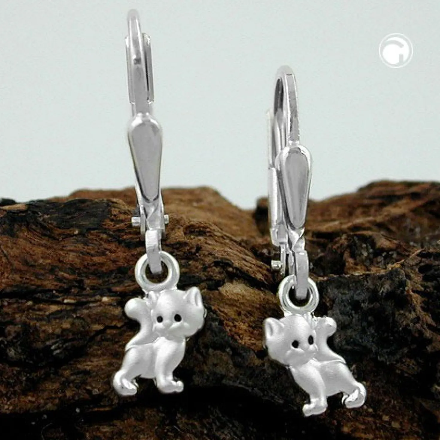 Ohrhänger 21x5mm Brisur Katze Katzen 925 Silber matt-glänzend Silberohrringe