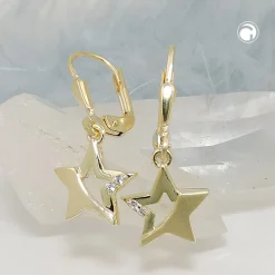 Ohrhänger 25x10mm Brisur Sterne mit Zirkonia weiß 375 Gelbgold Ohrringe