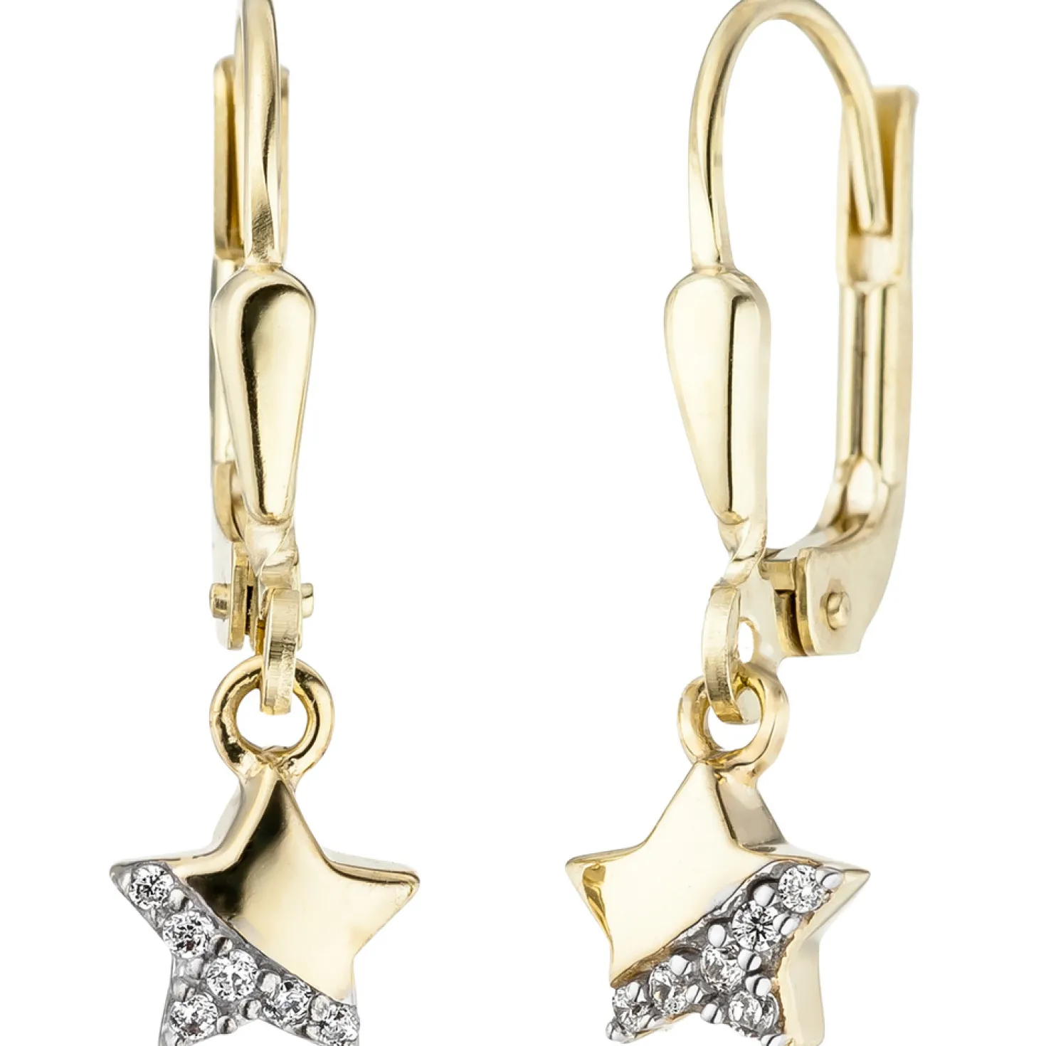 Ohrhänger 6x20,3mm Brisur Stern Sterne mit Zirkonia 375 Gold Gelbgold ohrringe