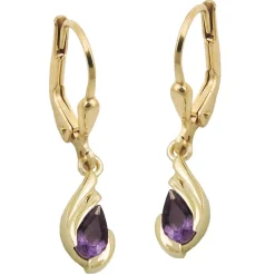 Ohrhänger 25x5mm Brisur Tropfen aus Amethyst lila 375 Gold Gelbgold Ohrringe