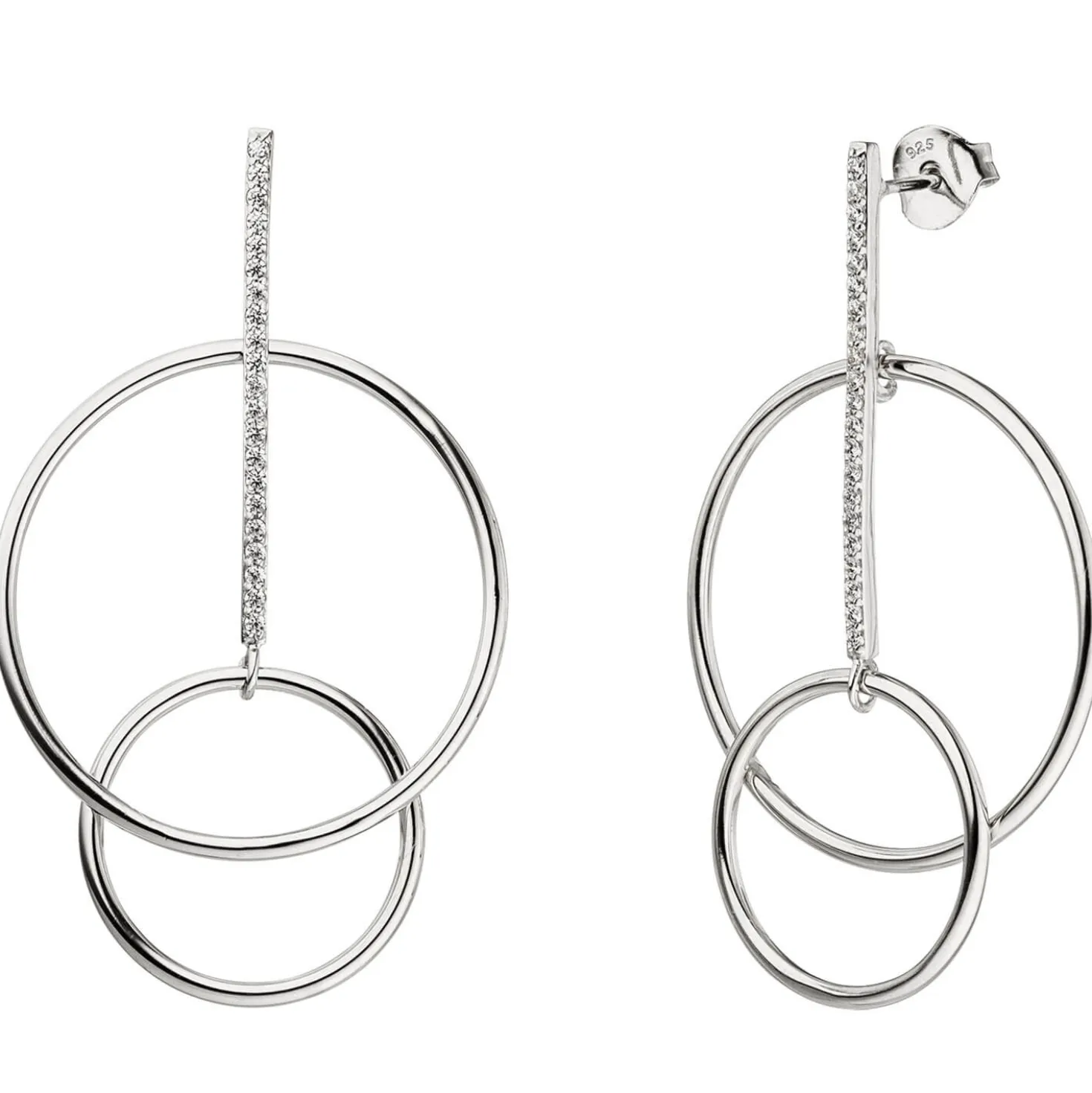 Ohrhänger 29,8x50mm Kreise mit Stab 42 Zirkonia weiß 925 Silber Ohrringe