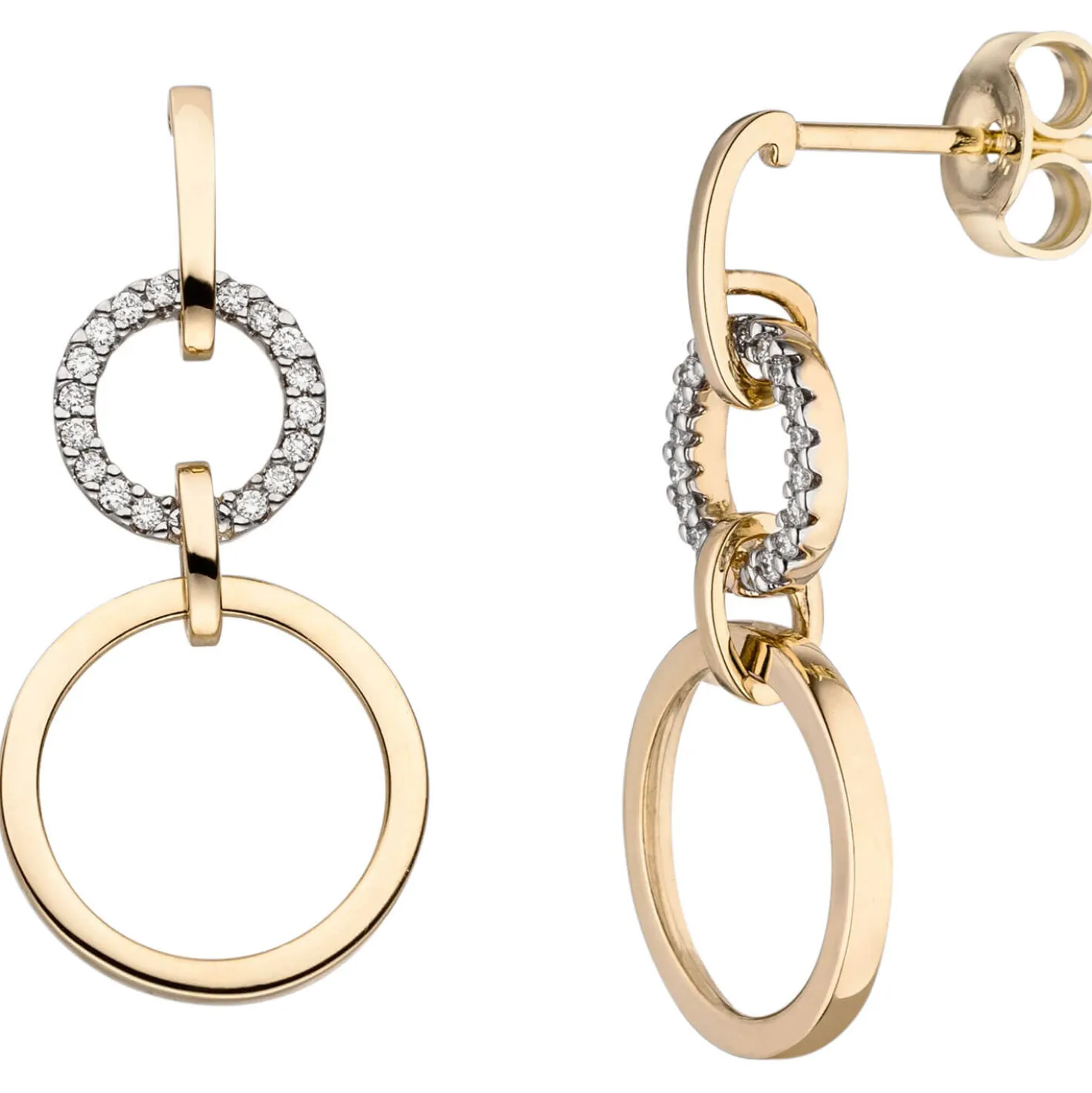 Ohrhänger 12,3x26,5mm Kreise Ohrringe aus 585 Gelbgold 36 Diamanten 0,13 Ct
