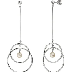 Ohrhänger 30,8x86,2mm Kreise Süßwasser-Perlen weiß 925 Silber Ohrringe