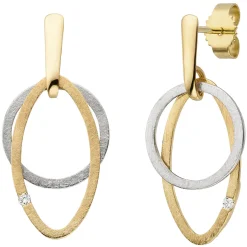 Ohrhänger 13,4x28,4mm Kreis & Oval 585 Gold gelb/weiß mit Diamanten 0,04 Ct
