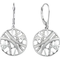 Ohrhänger 17,9x34,5mm mit Muster 925 Silber rund 32 Zirkonia Ohrringe Boutons