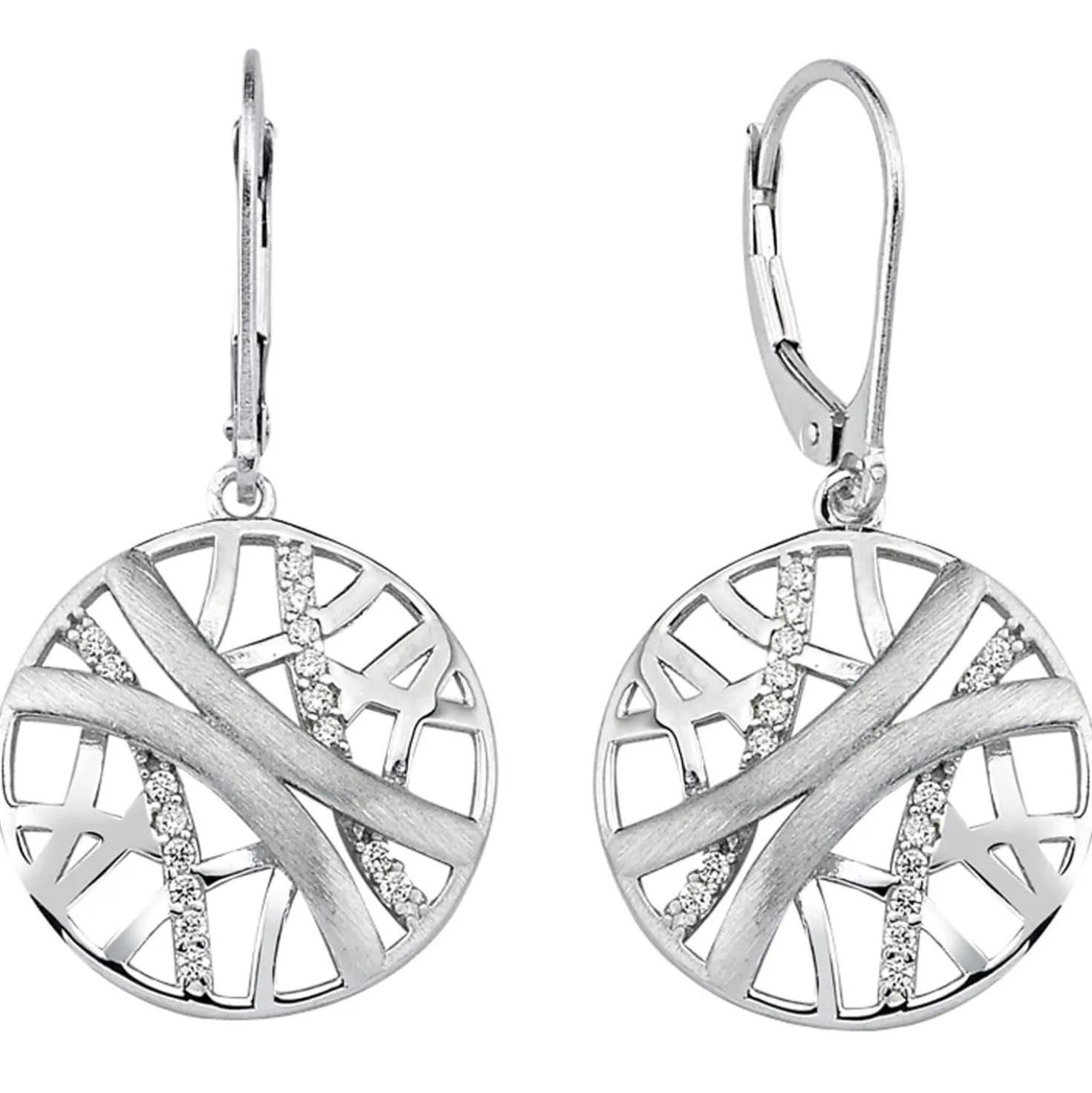 Ohrhänger 17,9x34,5mm mit Muster 925 Silber rund 32 Zirkonia Ohrringe Boutons