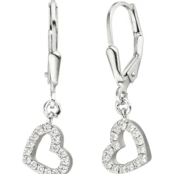 Ohrhänger 8,2x27,2mm Ohrringe Boutons Brisur Herzen Herzchen Zirkonia 925 Silber