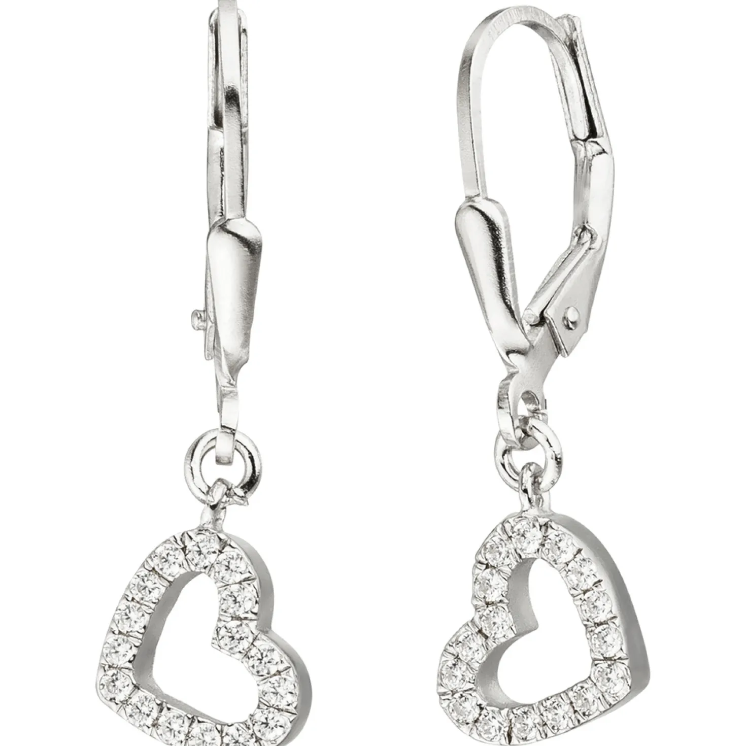 Ohrhänger 8,2x27,2mm Ohrringe Boutons Brisur Herzen Herzchen Zirkonia 925 Silber