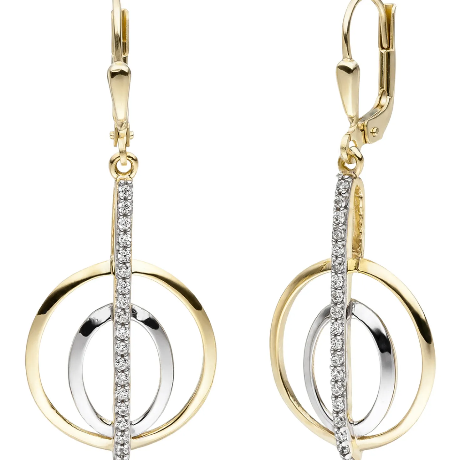 Ohrhänger 16,3x40,6mm Ohrringe Boutons mit Zirkonia 375 Gold Gelbgold bicolor