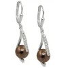 Ohrhänger 35x8mm Ohrringe Brisur braune Perle aus Kristall Zirkonia 925 Silber