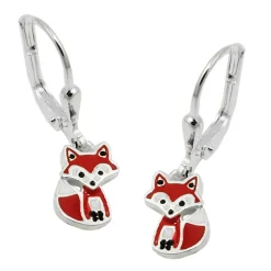 -Ohrhänger 22x6mm Ohrringe Brisur Fuchs Füchschen rot-weiß-schwarz 925 Silber