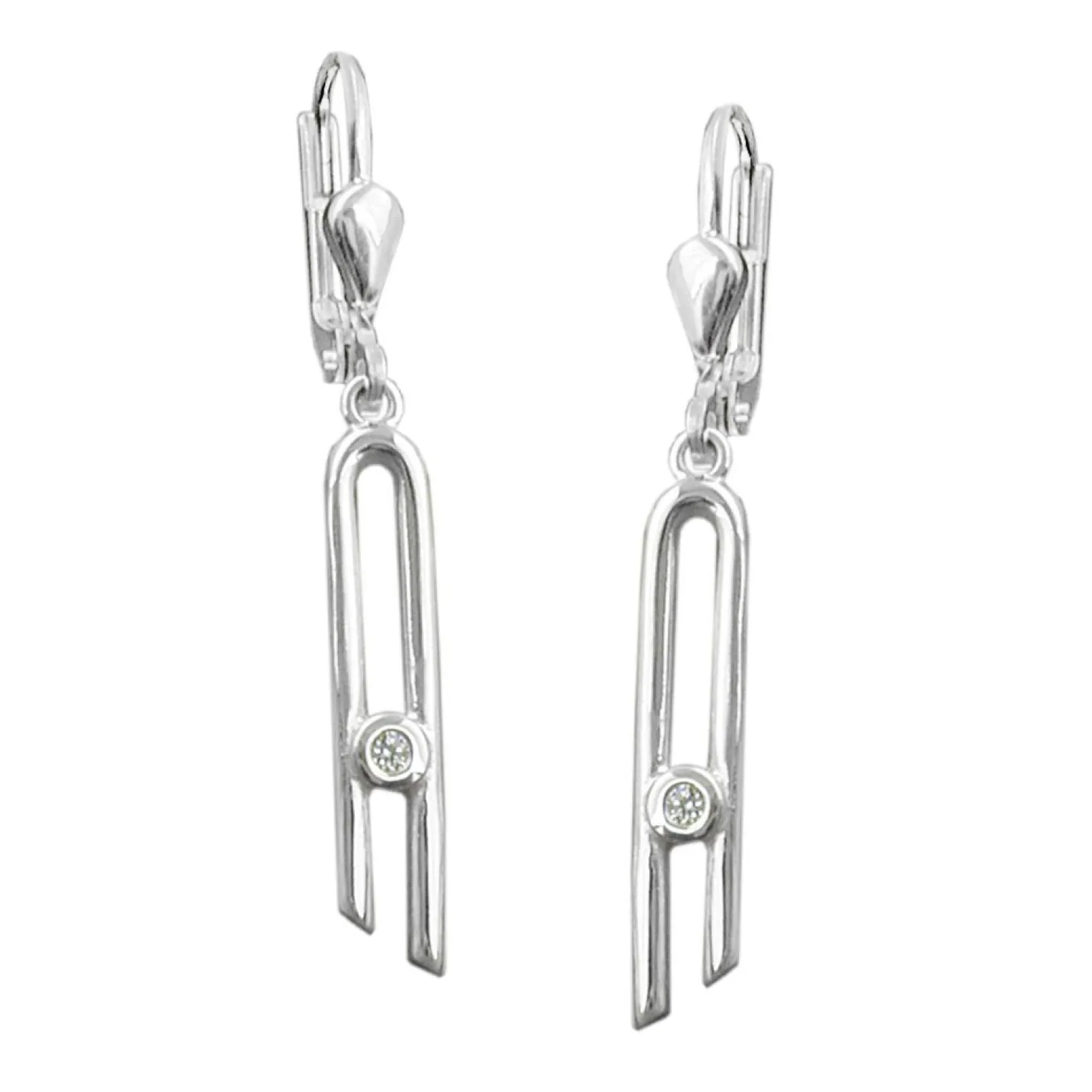 Ohrhänger 37x4mm Ohrringe Brisur mit Zirkonia 925 Silber glänzend schmal Damen