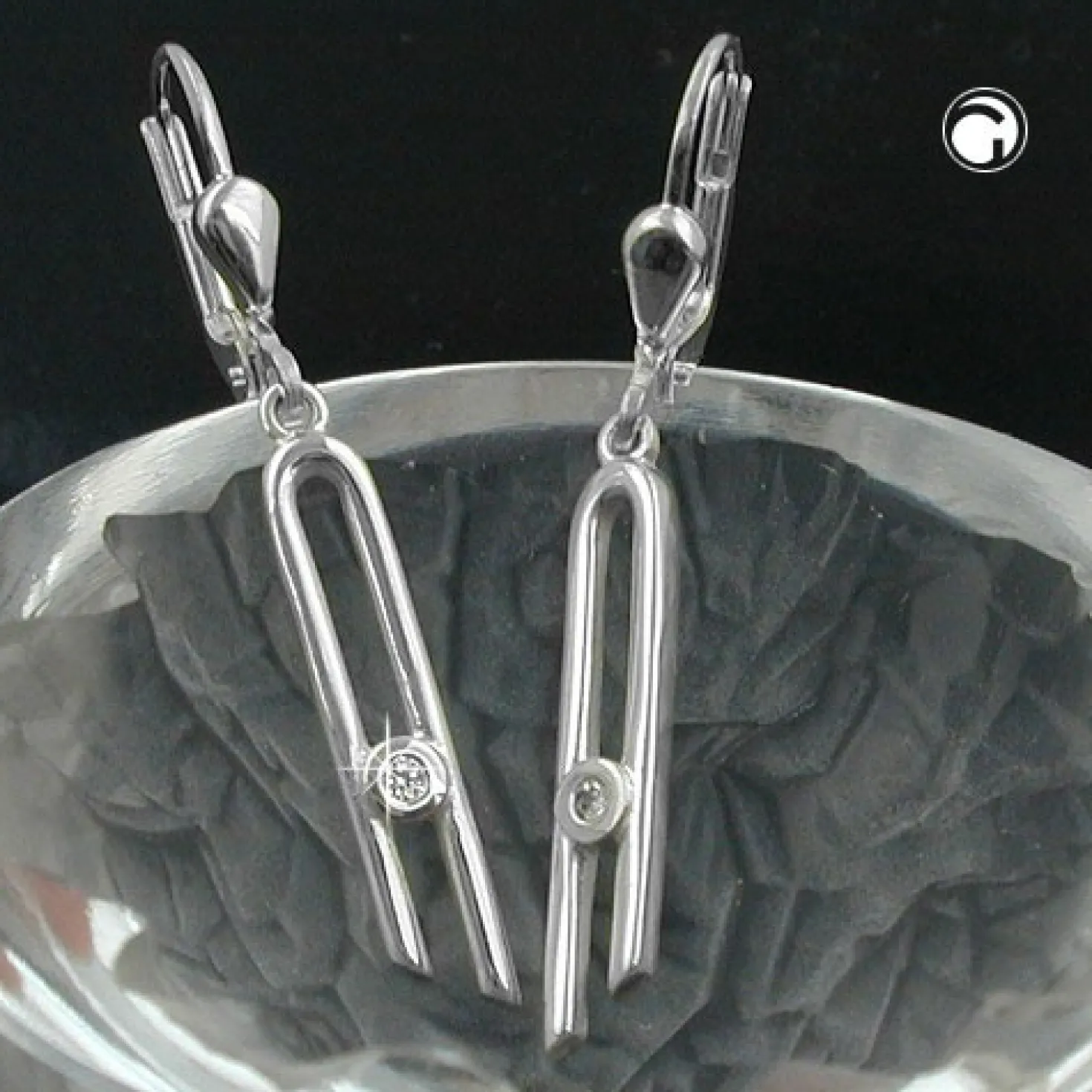 Ohrhänger 37x4mm Ohrringe Brisur mit Zirkonia 925 Silber glänzend schmal Damen