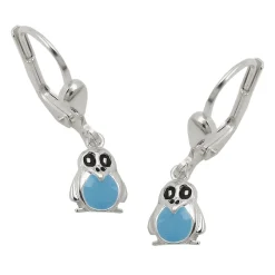 Ohrhänger 22x6mm Ohrringe Brisur Pinguin schwarz-blau lackiert 925 Silber Kinder