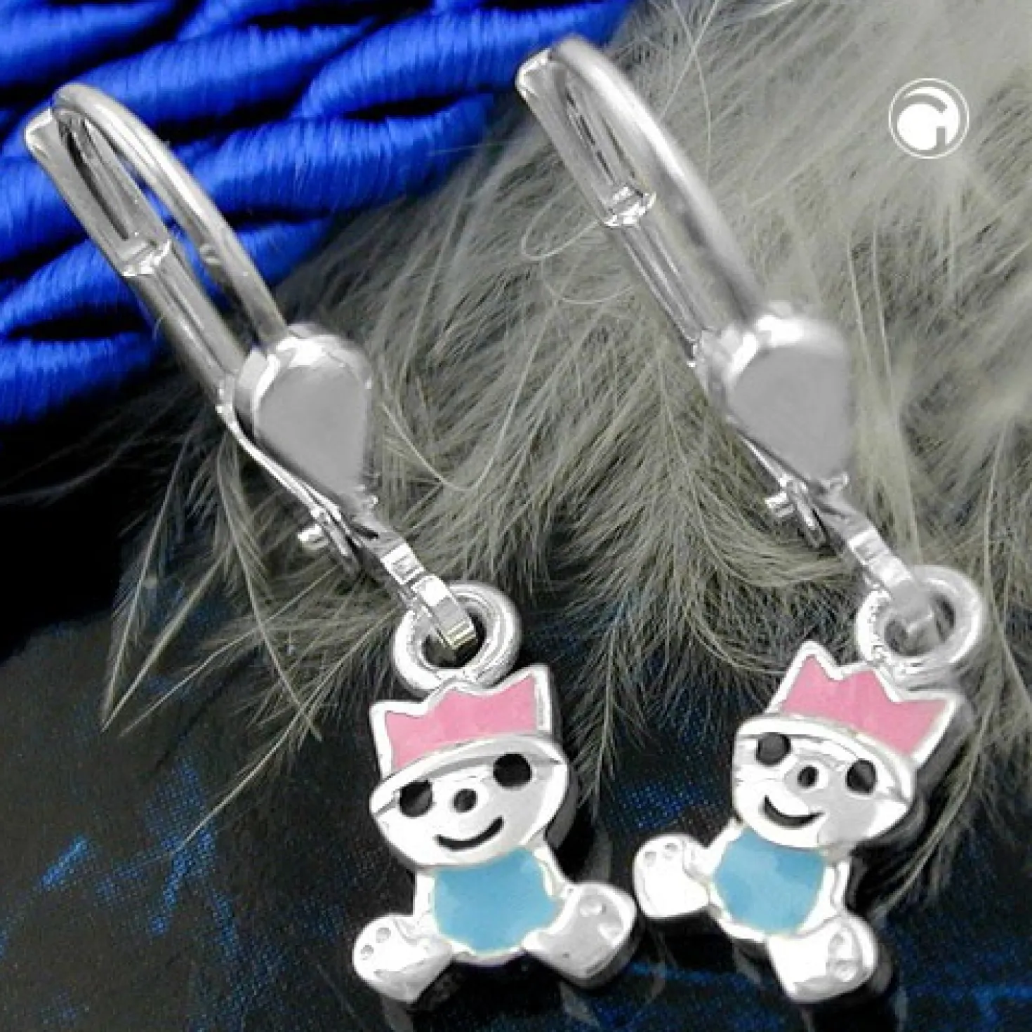 Ohrhänger 24x6mm Ohrringe Brisur pink-hellblau 925 Silber für Kids Kinder