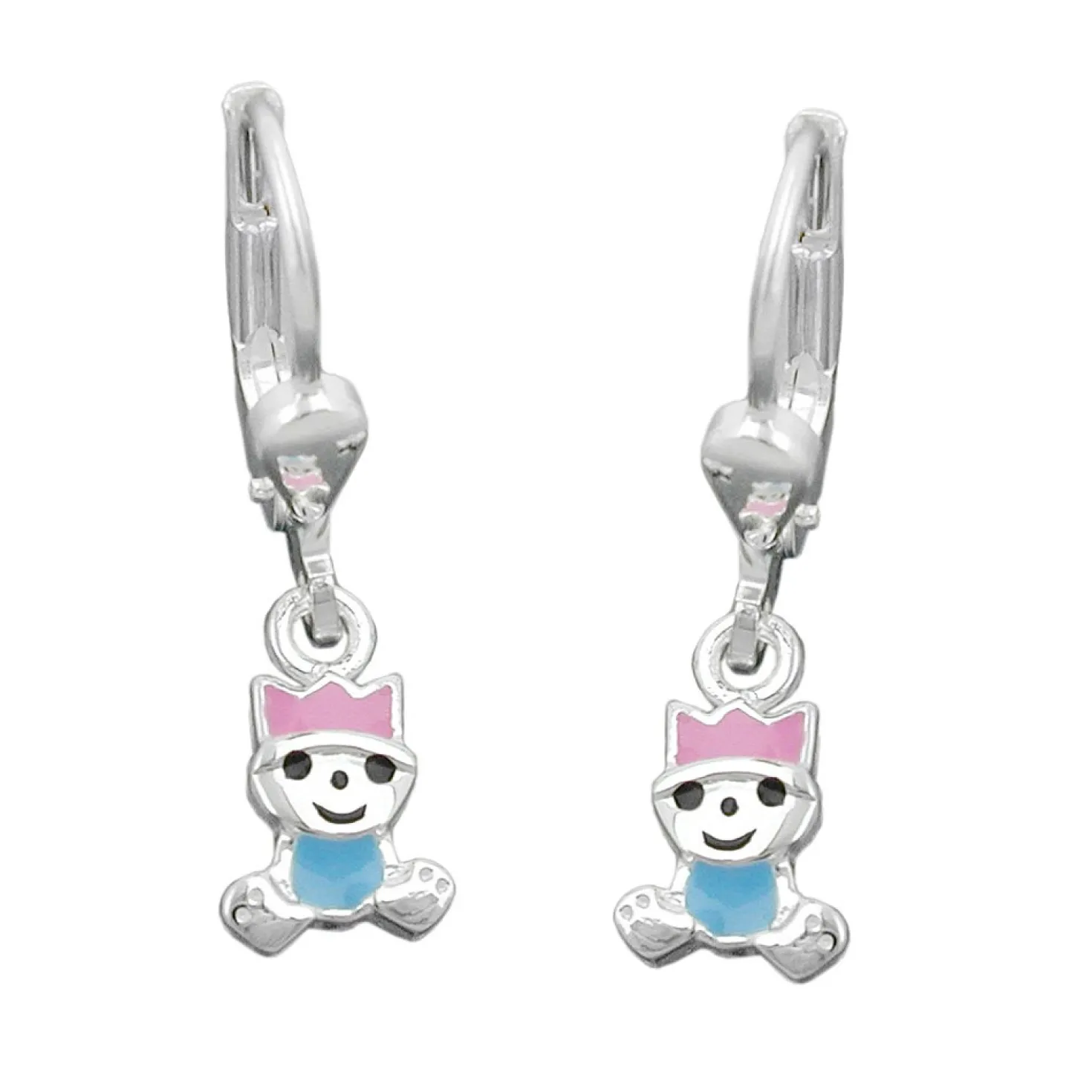 Ohrhänger 24x6mm Ohrringe Brisur pink-hellblau 925 Silber für Kids Kinder