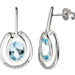 Ohrhänger 12,8x24,1mm Ohrringe 18 Diamanten 0.07Ct Blautopas 585 Weißgold
