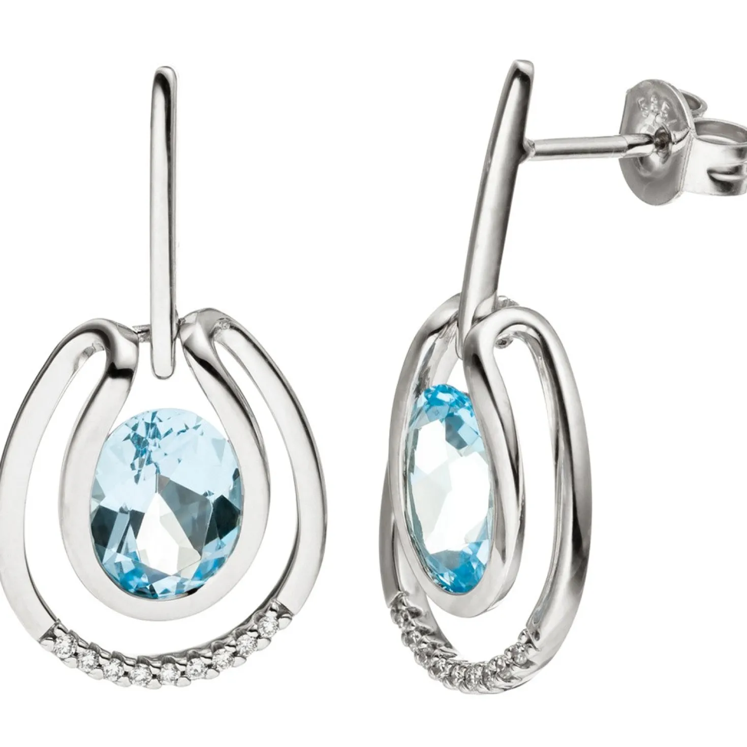Ohrhänger 12,8x24,1mm Ohrringe 18 Diamanten 0.07Ct Blautopas 585 Weißgold
