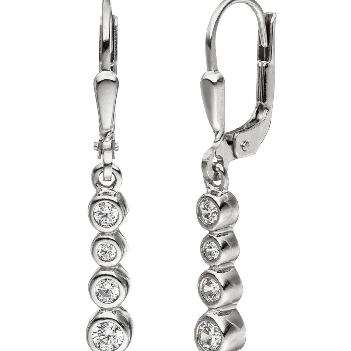 Ohrhänger 3,9x28,6mm Ohrringe mit jeweils 4 Zirkonia weiß 925 Silberhängend