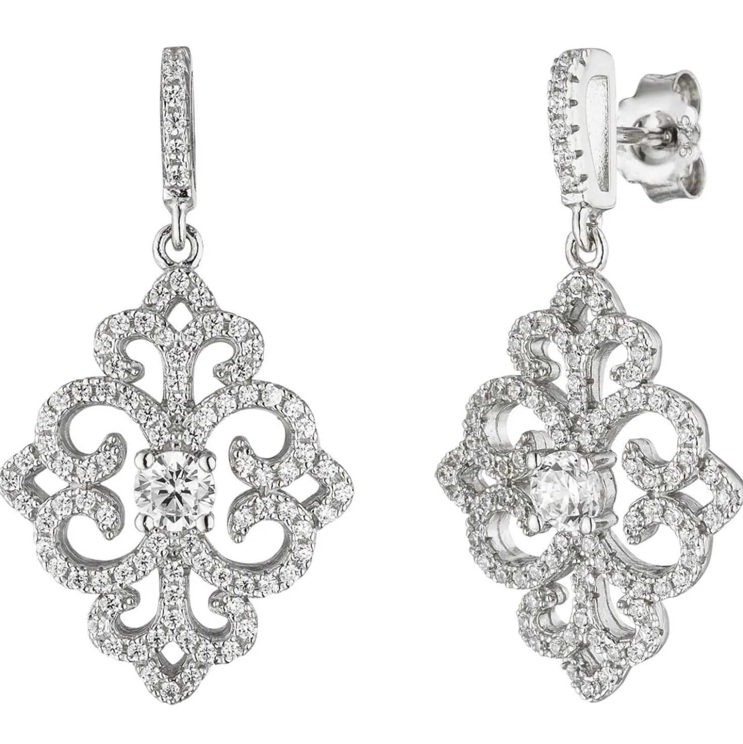 Ohrhänger 17,9x32,9mm Ornament mit 178 Zirkonia 925 Silber Ohrringe