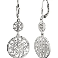 Ohrhänger 15,7x42,4mm runde Boutons mit Ornament-Muster aus 925 Silber Brisur