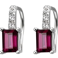 Ohrhänger 5,5x12,9mm 925 Silber 2 Rhodolithe in Smaragdschliff & 6 Zirkonia