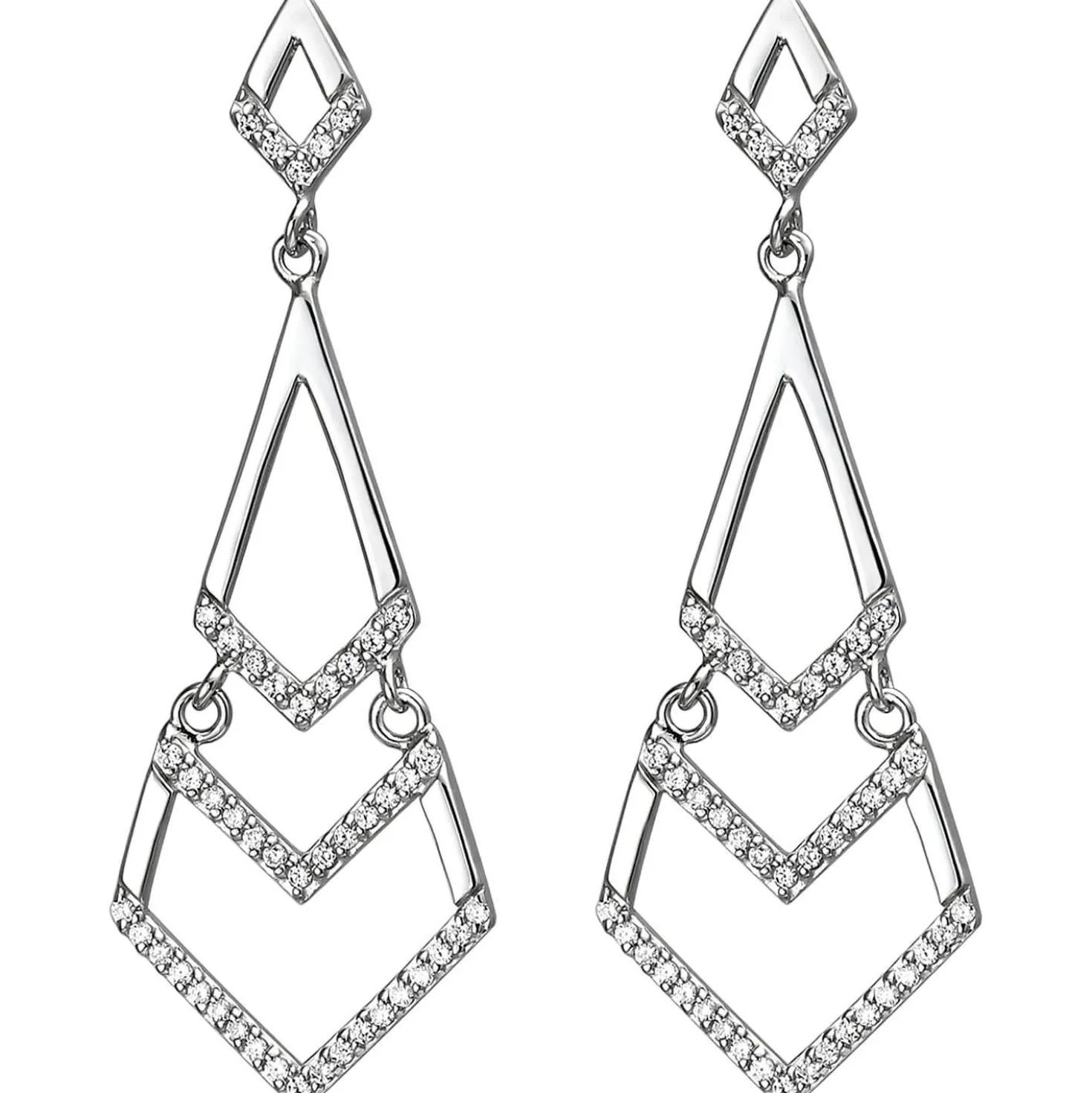 Ohrhänger 15,9x45,4mm 925 Silber 92 weiße Zirkonia Ohrringe Hängerstecker