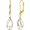 Ohrhänger 7x31,1mm Süßwasser-Perlen weiß & 14 Zirkonia 333 Gold Gelbgold