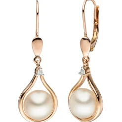 Ohrhänger 10x30,7mm Süßwasser Zuchtperlen & Diamanten 0.03Ct W/SI 585 Rotgold