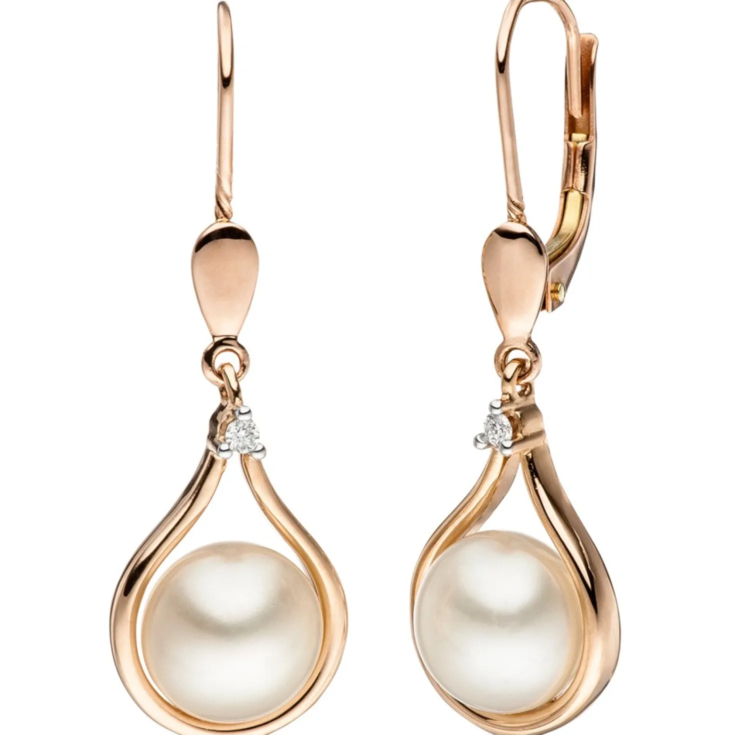 Ohrhänger 10x30,7mm Süßwasser Zuchtperlen & Diamanten 0.03Ct W/SI 585 Rotgold
