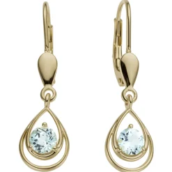 Ohrhänger 7,3x26,3mm Tropfen aus 585 Gold Gelbgold 2 Blautopase hellblau blau