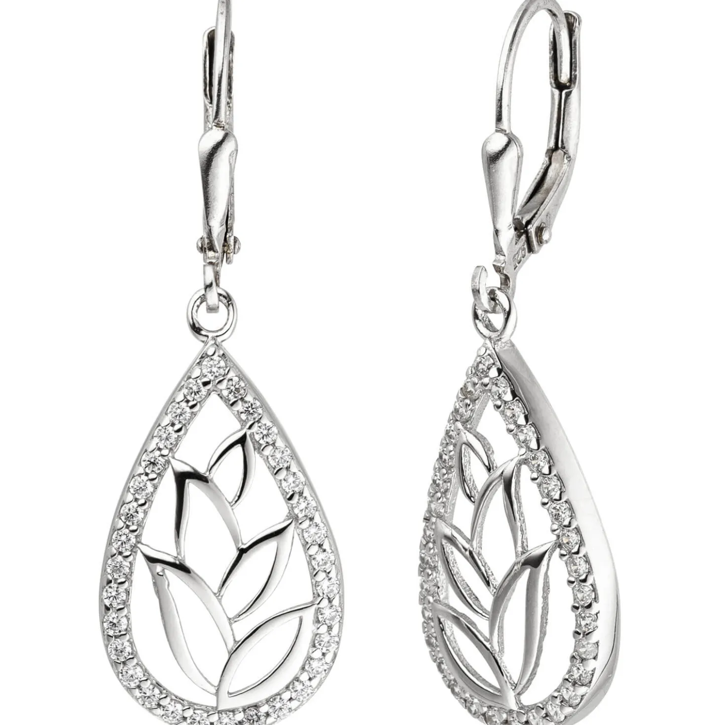 Ohrhänger 12,6x37,7mm Tropfen aus 925 Silber mit 64 Zirkonia Boutons Ohrringe