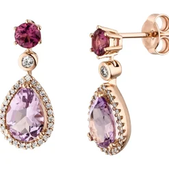Ohrhänger 8,5x20mm Tropfen 585 Rotgold mit Amethyst Rhodolith & 56 Brillanten